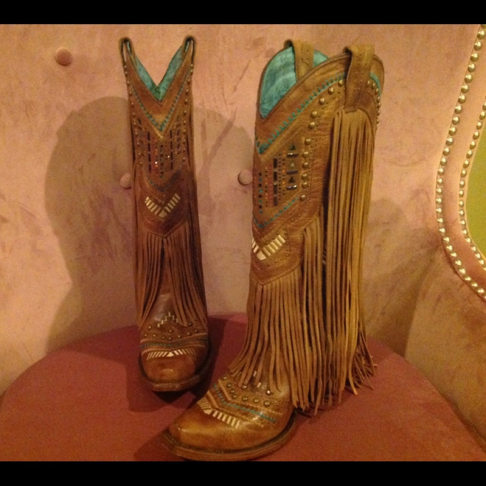 Corral crystal fringe western boots